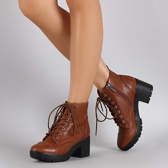 Shoes - Lug Combat Cap Toe Booties Women's Ankle Booties
